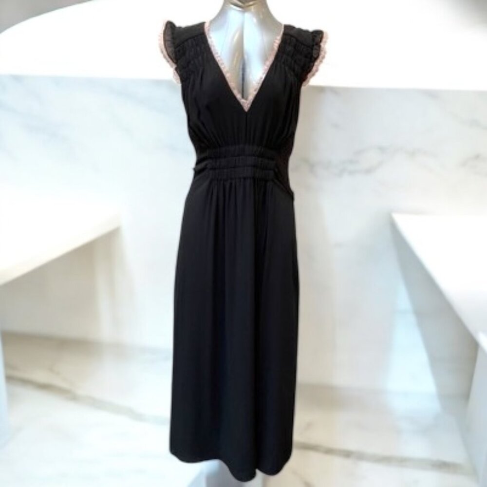 NWT - Betsey Johnson Long Black Dress w/Pink Lace Trim